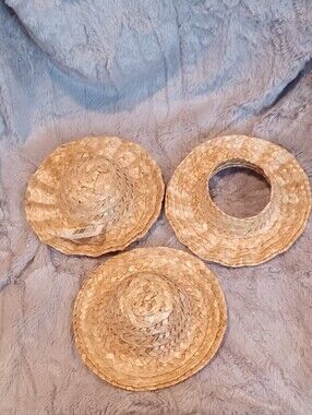 3 VARIETY 6 INCH STRAW DOLL HATS DARICE RUFFLED BRIM, NO CROWN, REGULAR BRIM